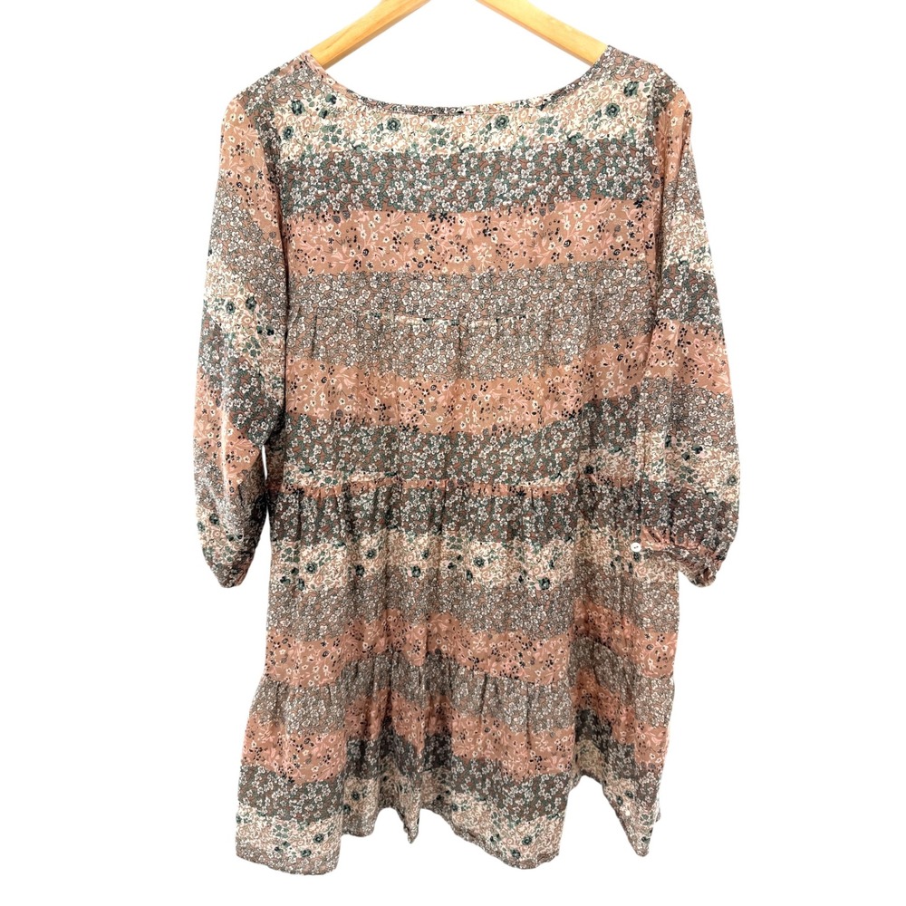 Natural Life Womens Floral Tiered Tunic Mini Dress Cotton Boho Tassel L Prairie - Picture 4 of 4